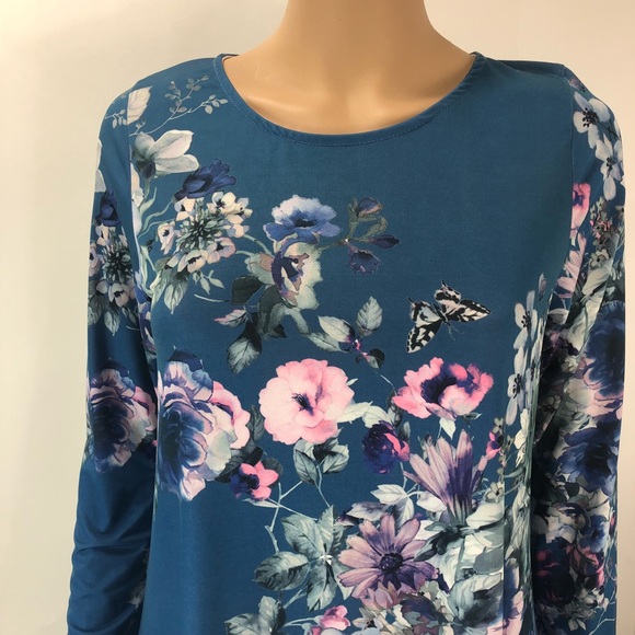 Rachel Kate floral blue long sleeve dress medium - Picture 2 of 8